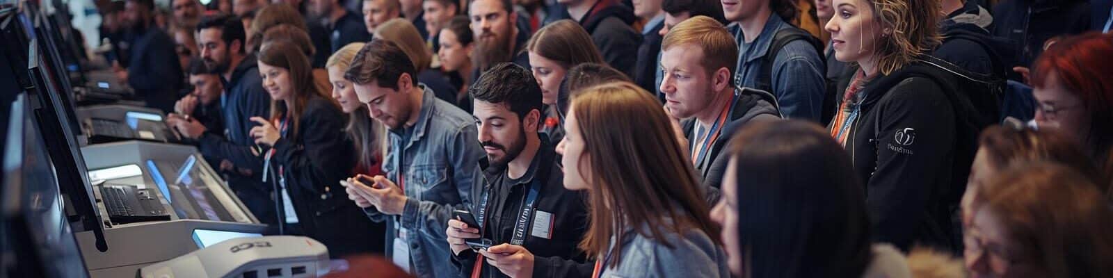 Multidão em feira de tecnologia Exposec