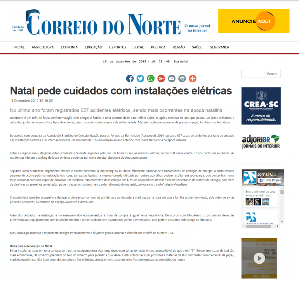 Noticia: Natal pede cuidados com instalações elétricas - Correio do Norte