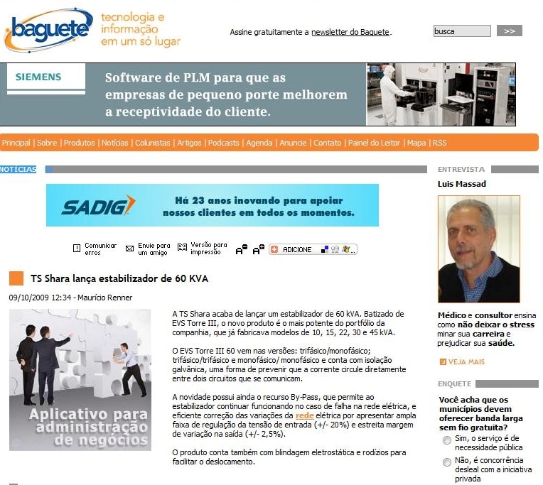 TS Shara lança Estabilizador de 60 KVA - Baguete