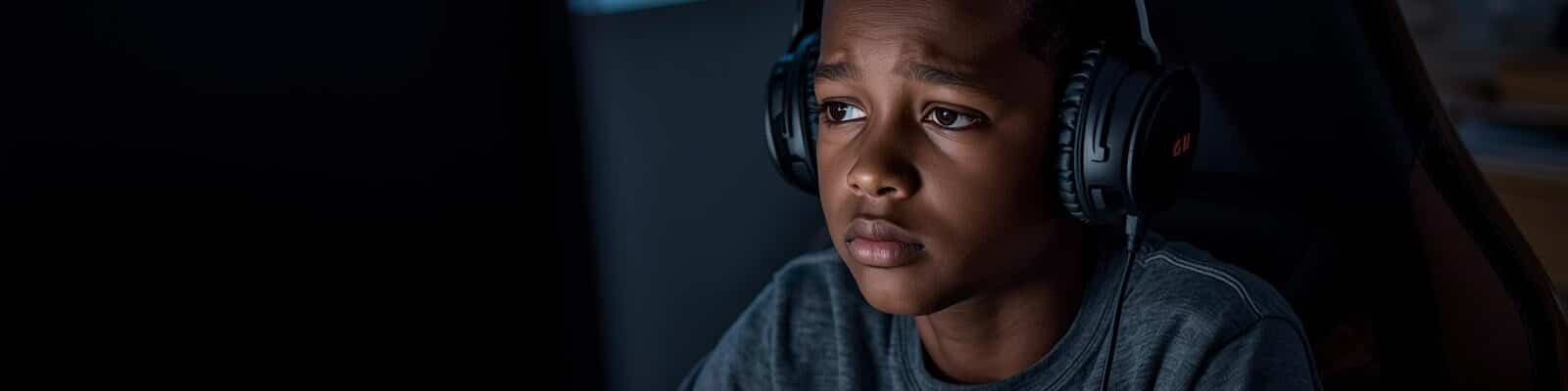 Menino triste após energia ter caido enquanto estava jogando