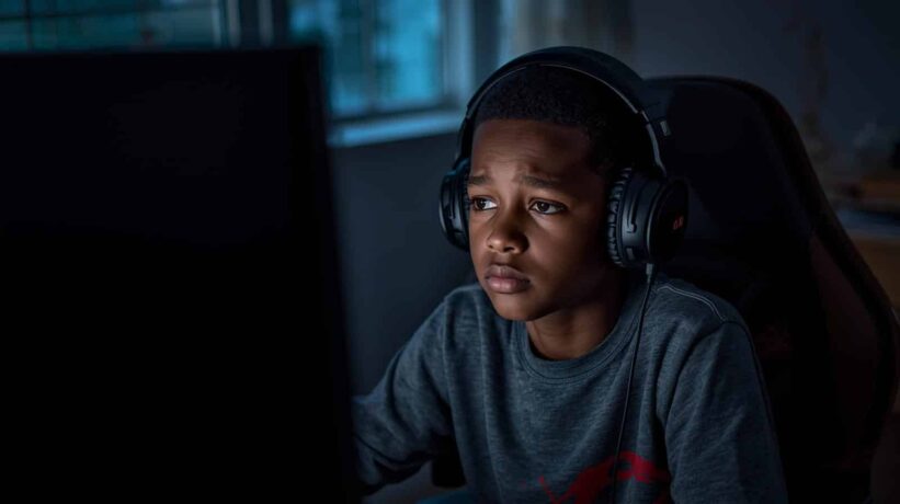 Menino triste após energia ter caido enquanto estava jogando