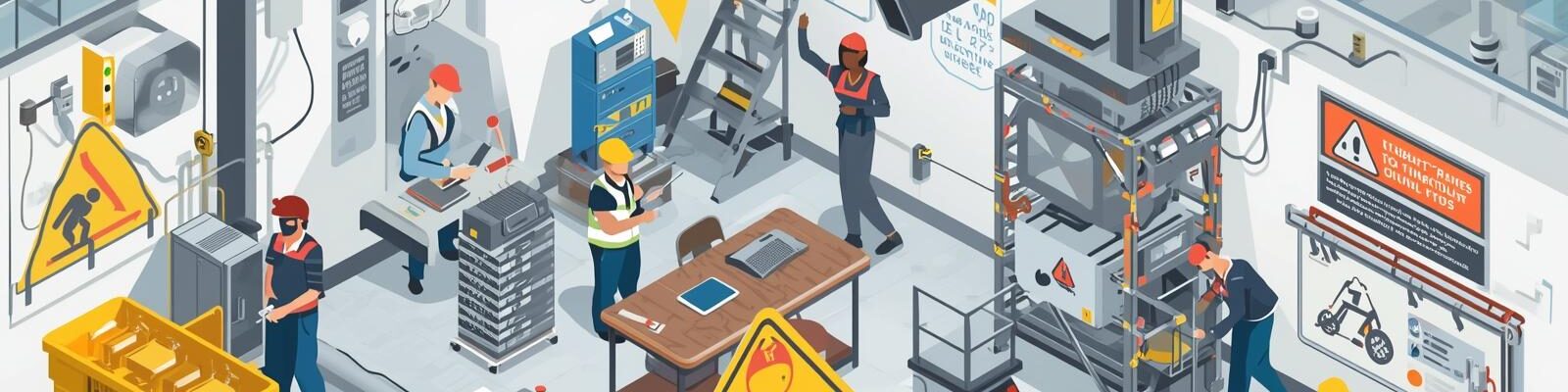 Area comercial em cartoon com pessoas e placas amarelas