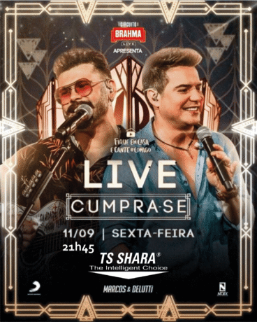 Bunner de live do show de marcos e belutti em parceria com a TS Shara