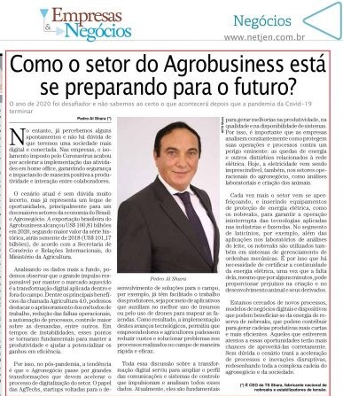jornal "Empresas & Negócios" aborda a preparação do setor de agronegócio para o futuro, com foco na transformação digital e na Agricultura 4.0.