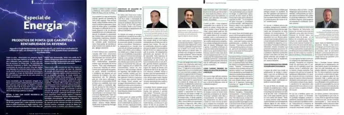 Capa e artigos internos da Revista PartnerSales - Especial de Energia 2021, com foco na "Rentabilidade da Revenda".