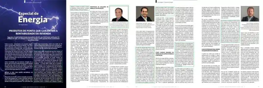Capa e artigos internos da Revista PartnerSales - Especial de Energia 2021, com foco na "Rentabilidade da Revenda".