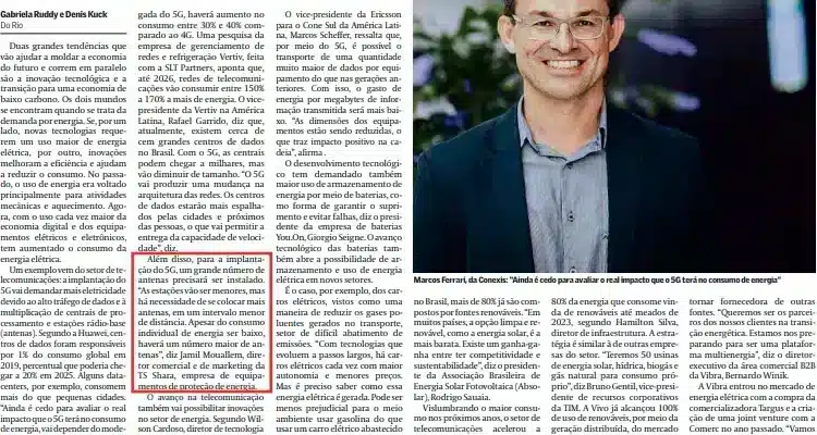 imagem mostra uma reportagem de jornal intitulada "Transformação tecnológica requer mais energia limpa".