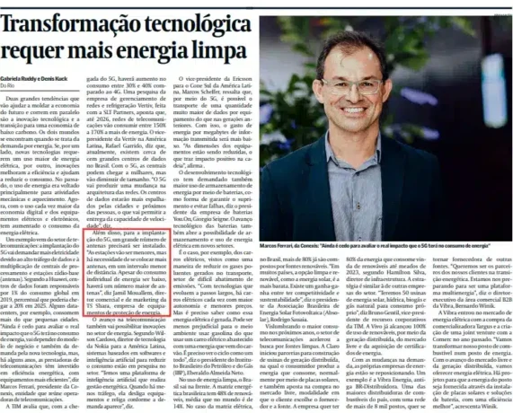 imagem mostra uma reportagem de jornal intitulada "Transformação tecnológica requer mais energia limpa".