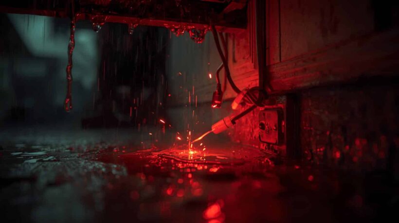 O Gemini disse Aqui está o texto alternativo para a imagem, focado em ser curto e objetivo: Texto alternativo: Fotografia em close-up de um processo de soldagem industrial em um ambiente escuro. Uma ferramenta de solda manual toca uma superfície metálica, gerando um ponto central de luz branca intensa e disparando faíscas incandescentes.