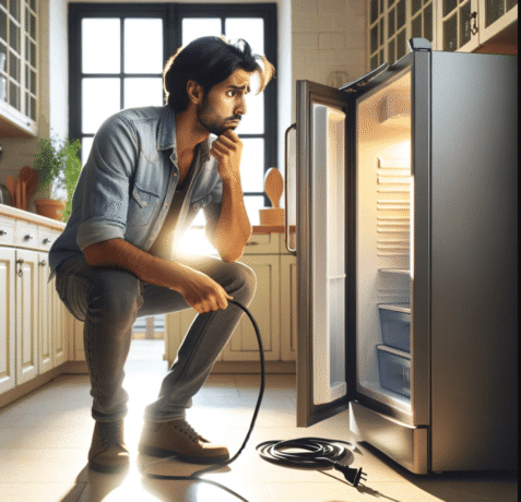 ilustração de um homem fazendo manutenção na geladeira