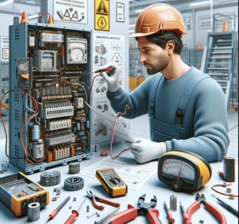 um homem fazendo manutenção no estabilizador