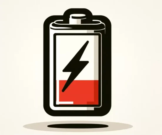 uma ilustração de uma bateria com carga baixa em vermelho
