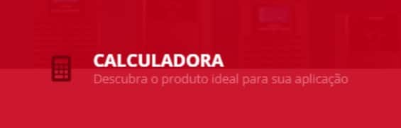 um banner vermelho com um desenho de calculadora e ao lado escrito "Descubra o produto ideal para sua aplicação 