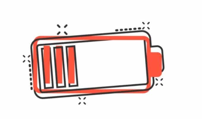 Ícone de bateria com carga média ou baixa, estilizado em formato de quadrinhos com 3 contornos vermelhos