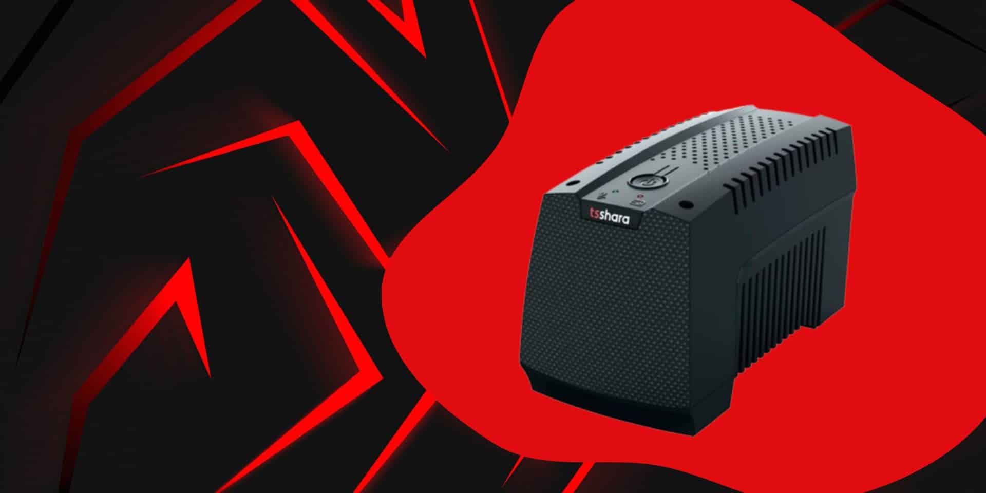 uma arte criada do nobreak mini da ts shara em um fundo preto e vermelho