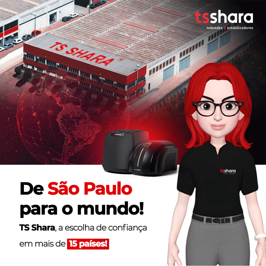 imagem editada da empresa TS Shara por cima e a avatar Shara do lado