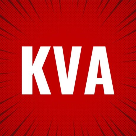as letras KVA na cor branca em um fundo vermelho