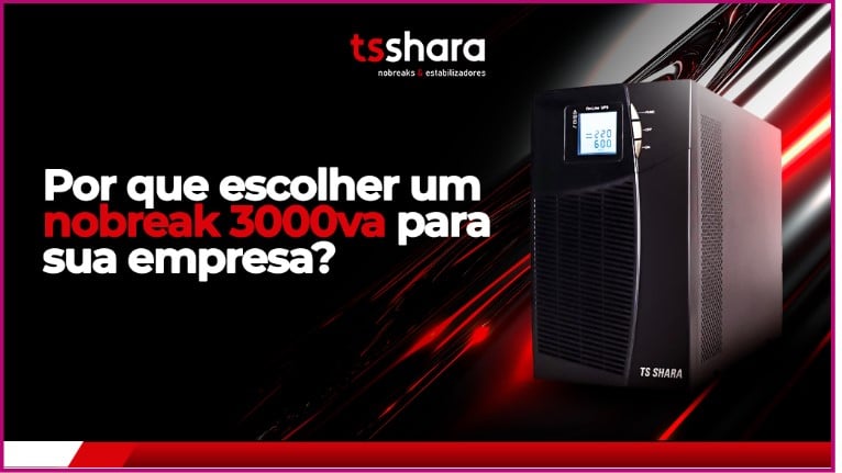 um nobreak de médio porte em um fundo preto e vermelho