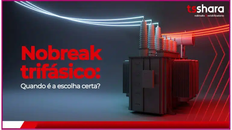 um nobreak de médio porte da ts shara em um fundo de neon cinza e vermelho
