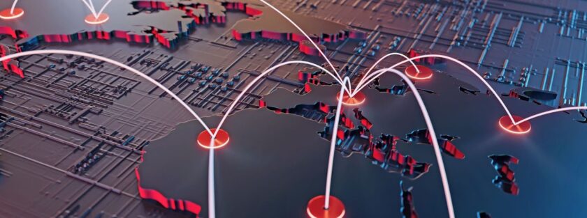 o planeta terra visto por cima, com conexões entre os lugares com pontos vermelhos