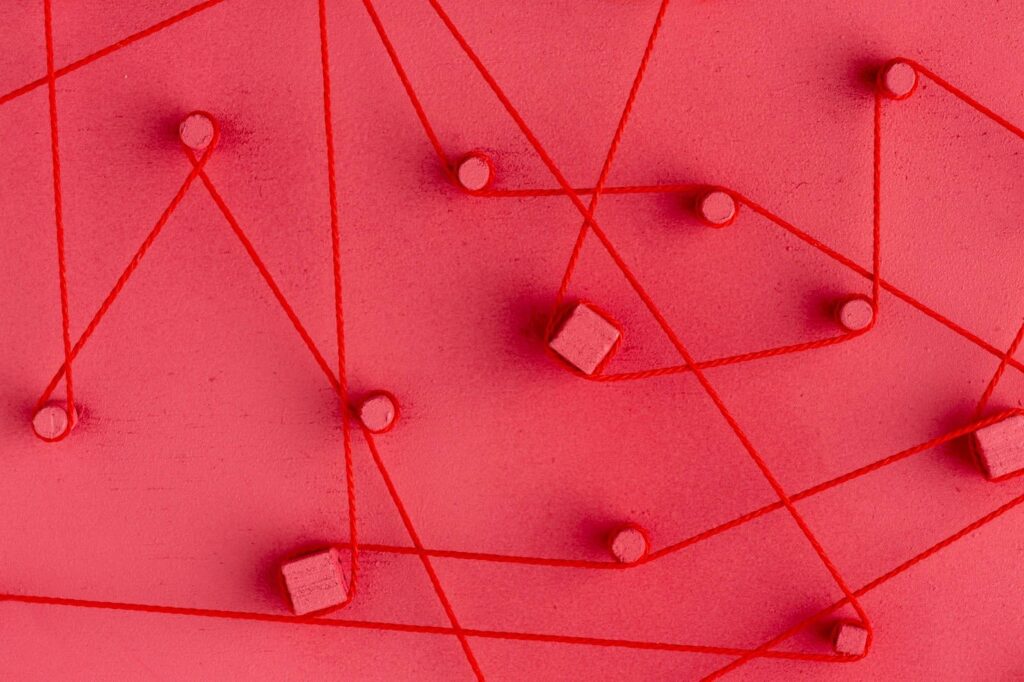 um fundo abstrato com linhas e circulos na cor vermelha