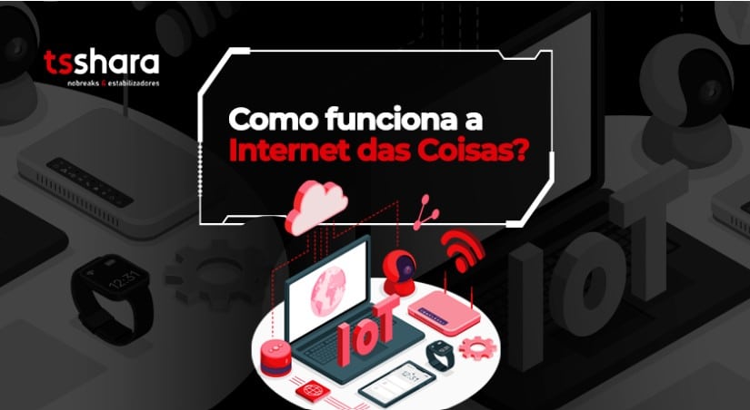 Ilustração de dispositivos conectados representando Internet das Coisas (IoT).