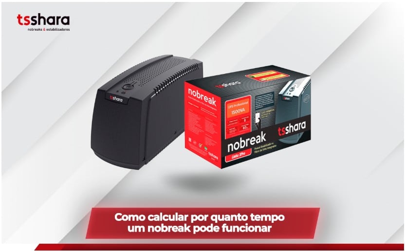 Nobreak TS Shara ao lado de sua embalagem.