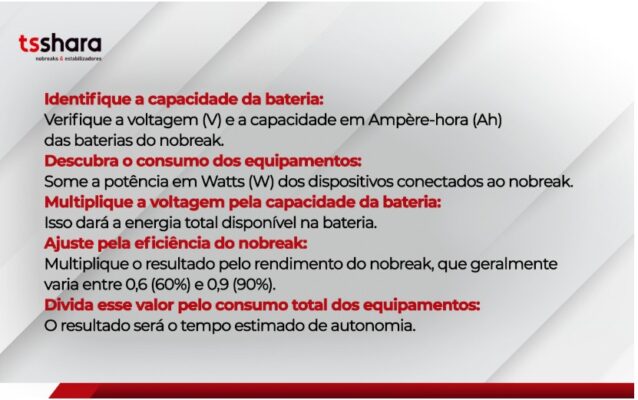 Passo a passo para calcular a autonomia do nobreak.