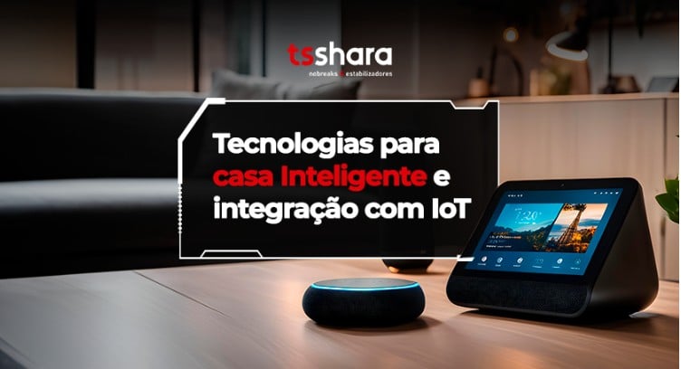 Assistente virtual e tela smart sobre mesa em casa inteligente