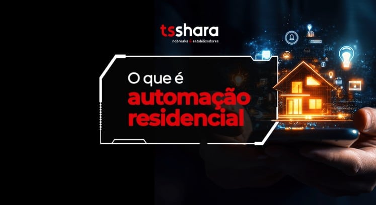 Conceito de automação residencial com ícones tecnológicos e uma casa digital