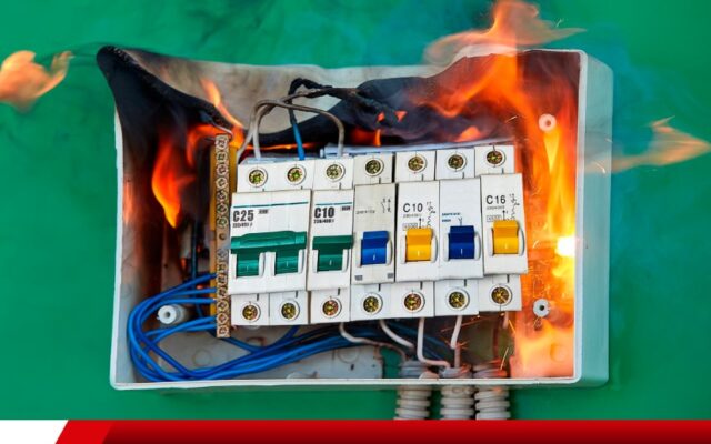 Disjuntor em chamas.