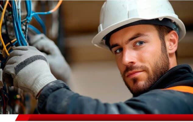 Eletricista manuseando fios