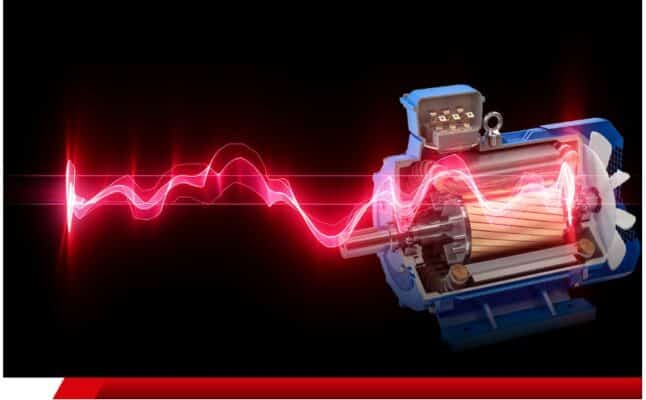 Motor elétrico com onda de energia vermelha.
