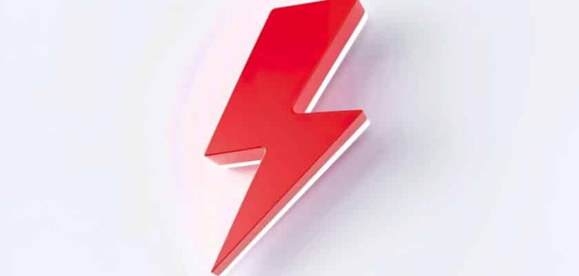 um desenho de um raio vermelho em um fundo branco