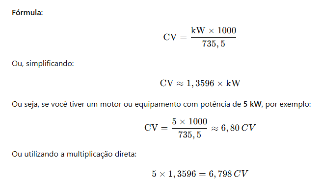 imagem da fórmula do cálculo de KW para CV