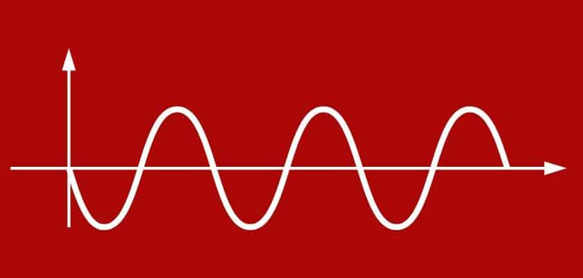 um eixo de onda senoidal branca com o fundo da imagem vermelho