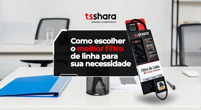 Filtro de linha da TS Shara sobre mesa de escritório.