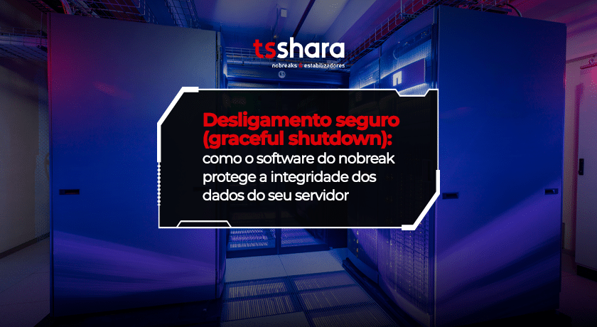 Data center com racks iluminados e infraestrutura de TI.