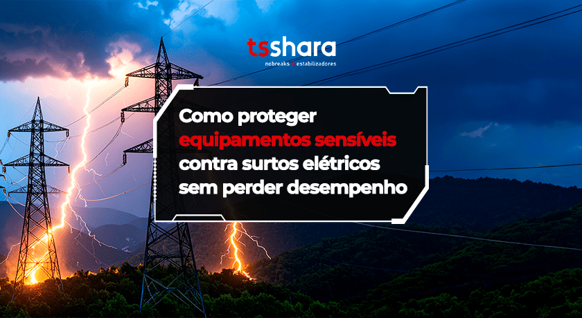 Torres de energia com raios ilustrando proteção de equipamentos contra surtos elétricos
