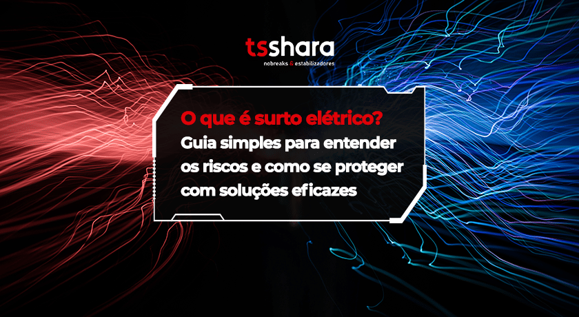 Ilustração sobre surto elétrico e proteção contra picos de energia.