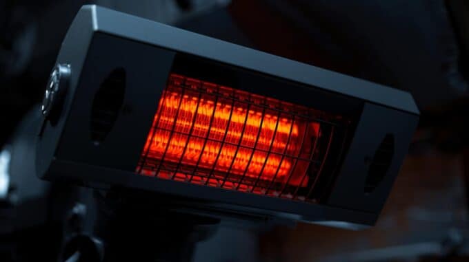 um aquecedor elétrico infravermelho em funcionamento.