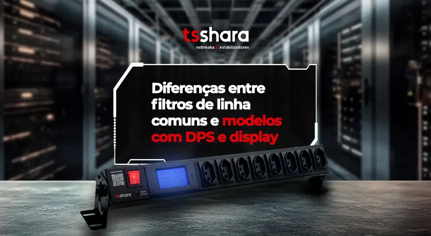Filtro de linha TS Shara com DPS e display em ambiente de data center.