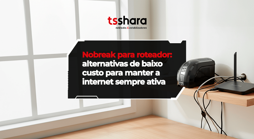 Nobreak conectado a roteador para manter internet ativa.