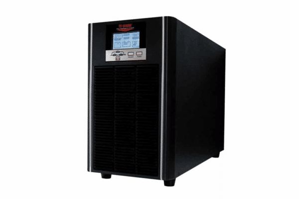 Foto de um nobreak de maior porte da TS Shara, com design robusto e painel digital frontal, indicado para aplicações industriais ou corporativas que exigem alta capacidade e estabilidade de energia.