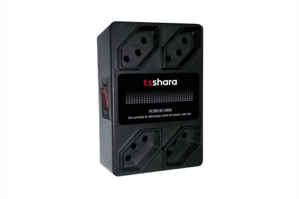 Filtro de linha Tsshara preto com quatro tomadas.
