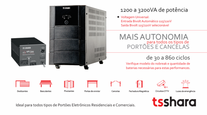 A linha UPS Gate é outro ponto de destaque da TS Shara na Exposec 2026. Desenvolvida para aplicações em cancelas, portarias, condomínios, residências, fechaduras magnéticas e sistemas de controle de acesso, essa solução atende diretamente uma das maiores necessidades do setor de segurança: manter acessos funcionando mesmo durante falhas de energia.
