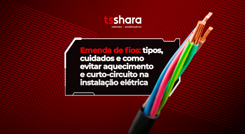 Cabos elétricos coloridos com chamada sobre emenda de fios