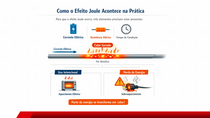 Infográfico explicando como o efeito Joule acontece na prática.