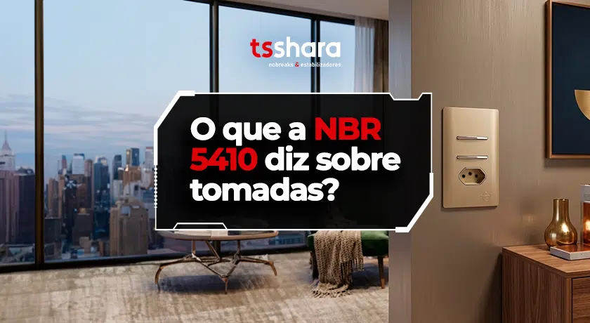 Tomada residencial e destaque para a NBR 5410.