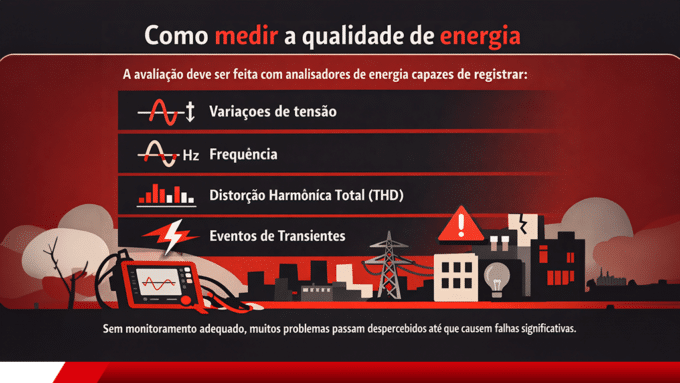 Infográfico sobre medição da qualidade de energia elétrica